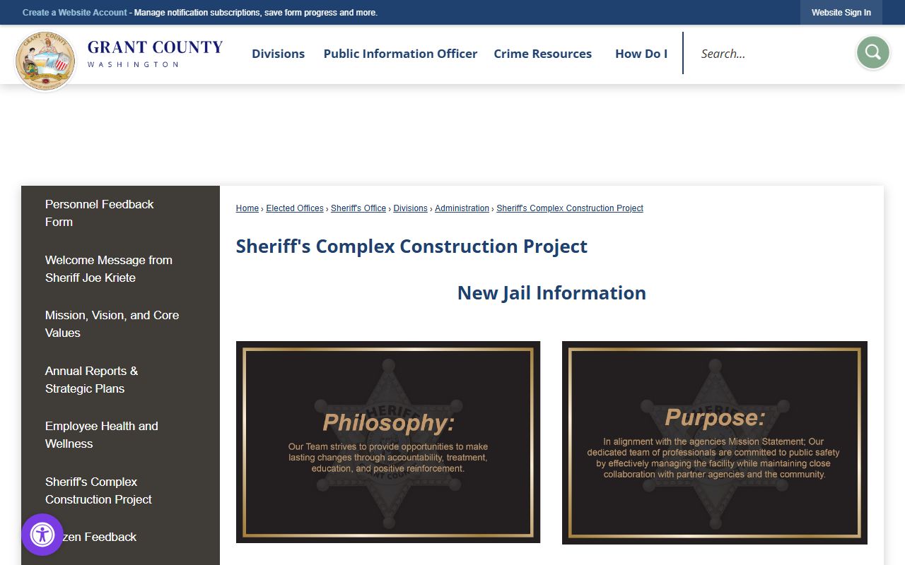 Grant County Jail sheriff complex construction project